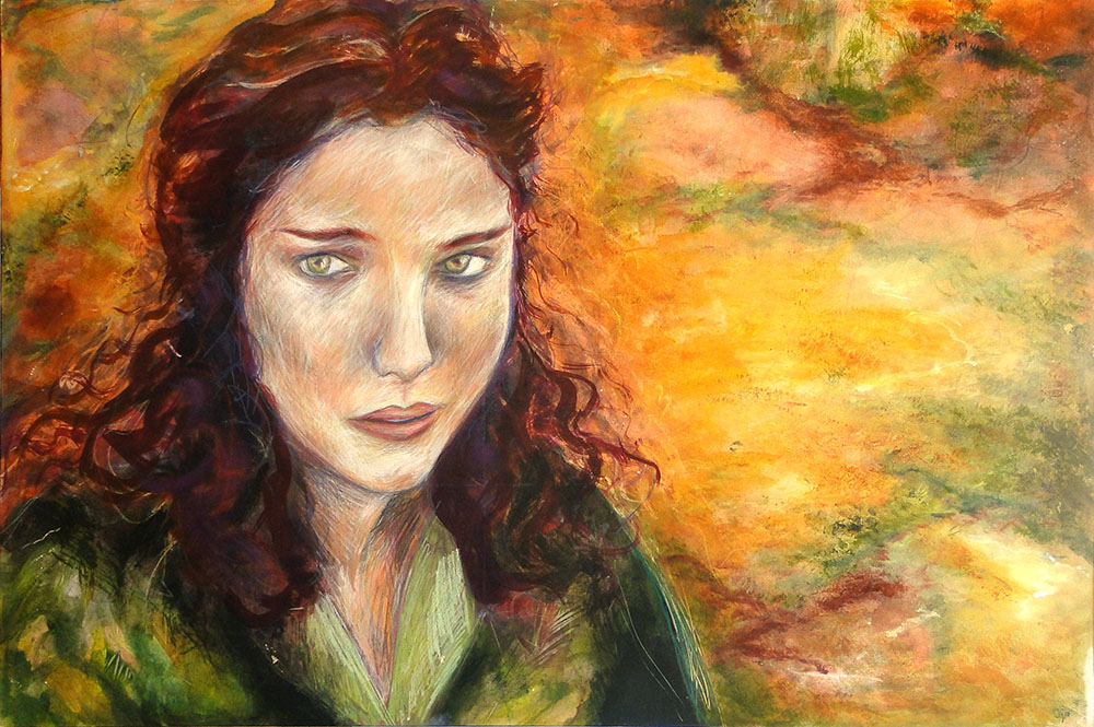 peinture de femme : Lisa au vert