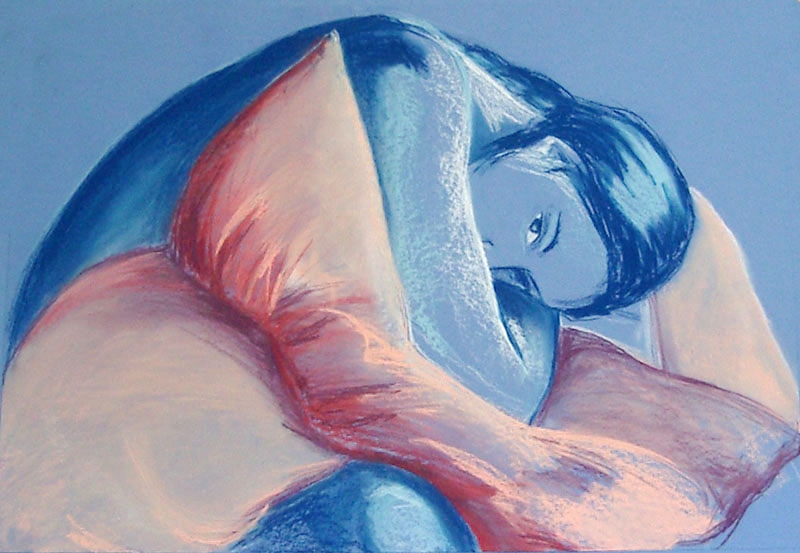 dessin de nu féminin bleu